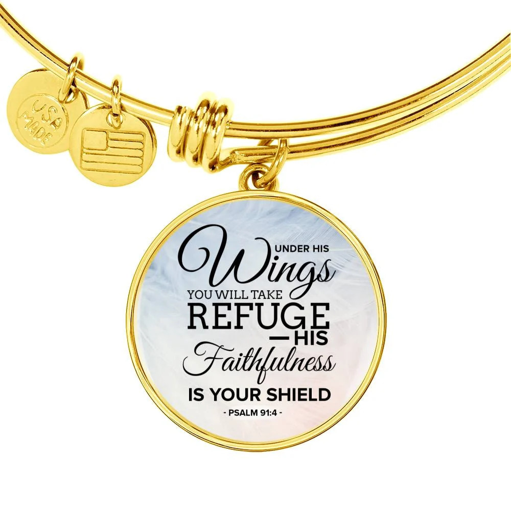 Under His Wings Personalized Engraved Gold Circle Bangle Bracelet Custom Name D